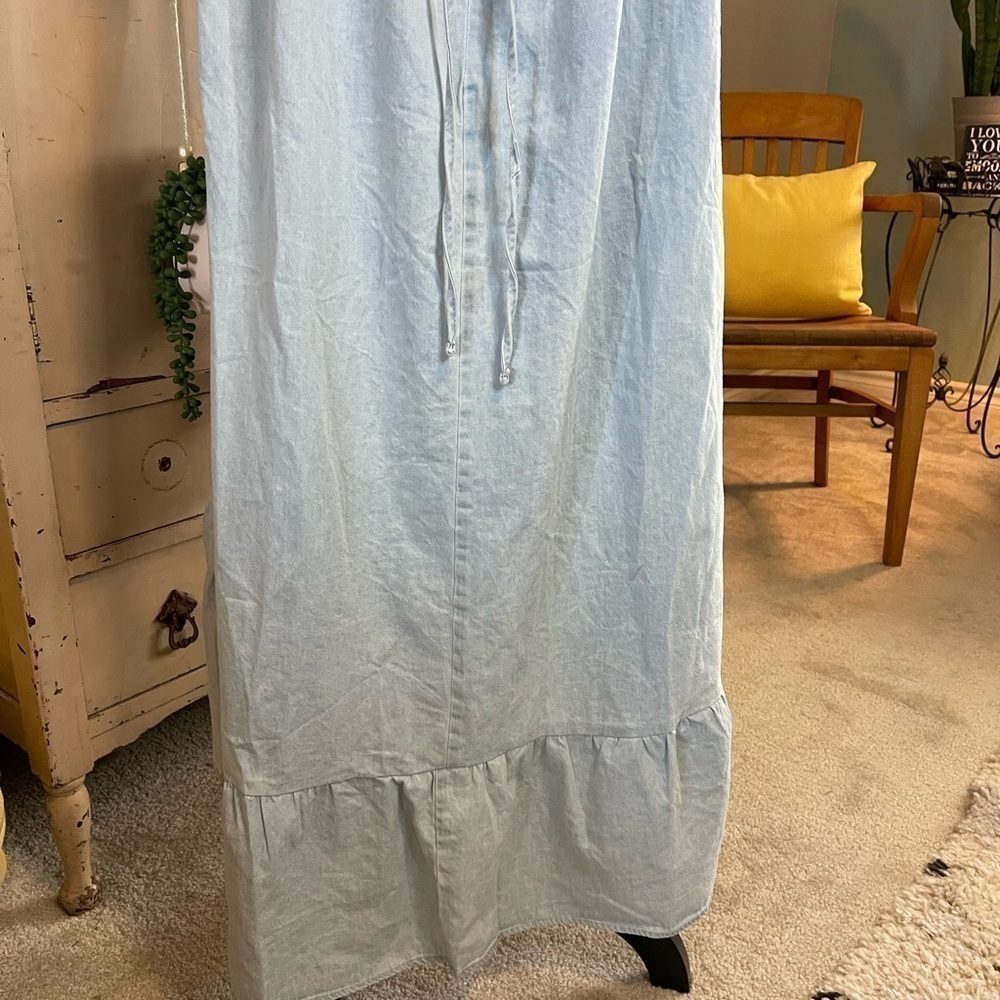 Molly Bracken Maxi Dress Light Denim Coquette Country Western Ruffle Boho Sz XL - Picture 5 of 16